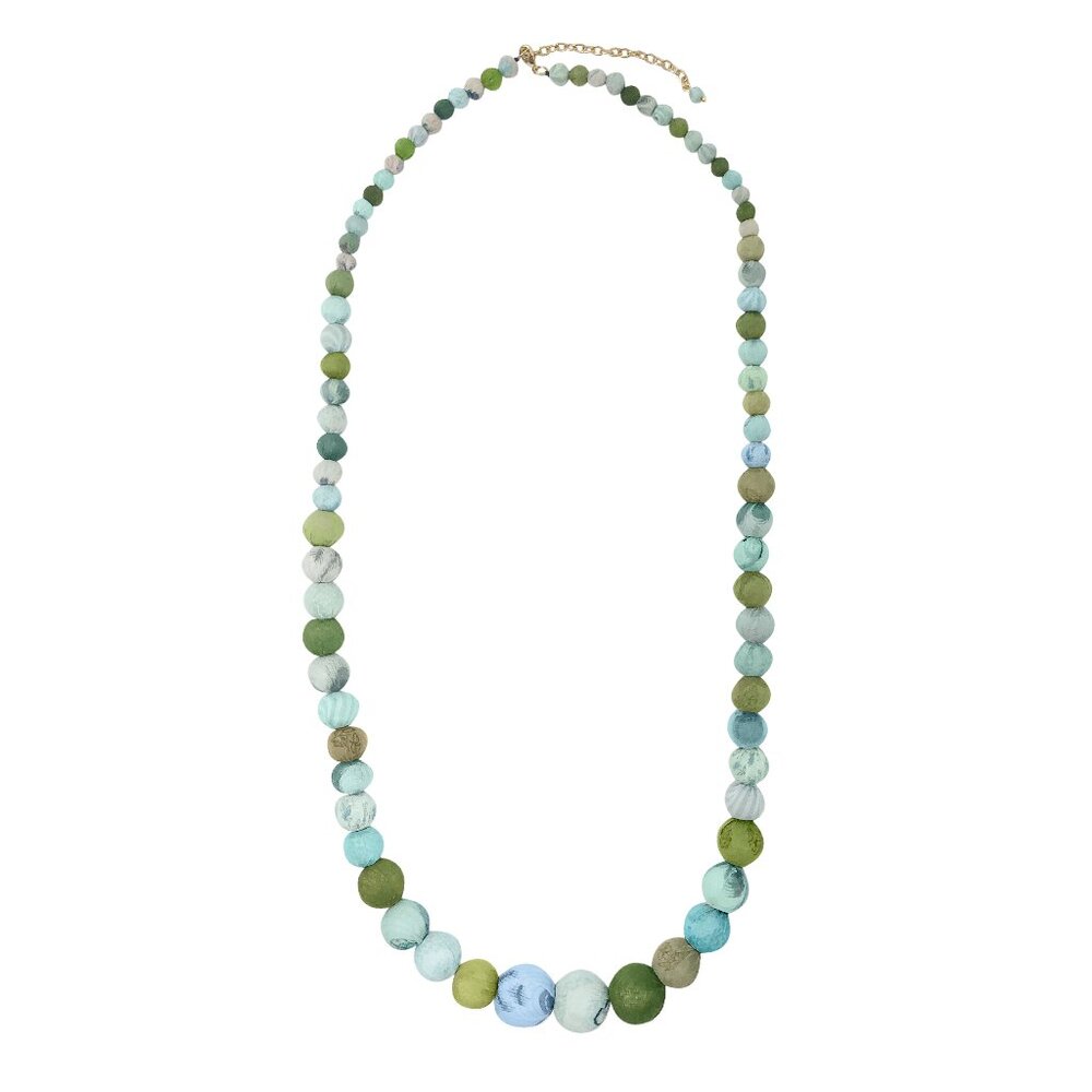 Fair Trade NWT Boho Blue Waves Necklace Handmade Upcycled Kantha Fabric Beads